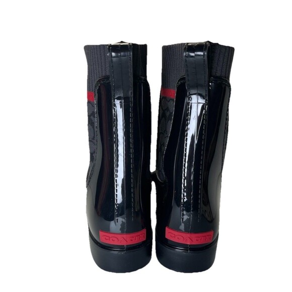 Coach Rivington Signature Logo Knit Black Pull-On Ankle Rain Boots Size 6 Bootie - Picture 5 of 12